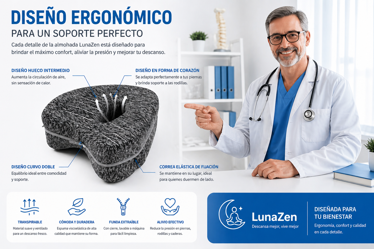 LunaZen™ Almohada para alineación de piernas