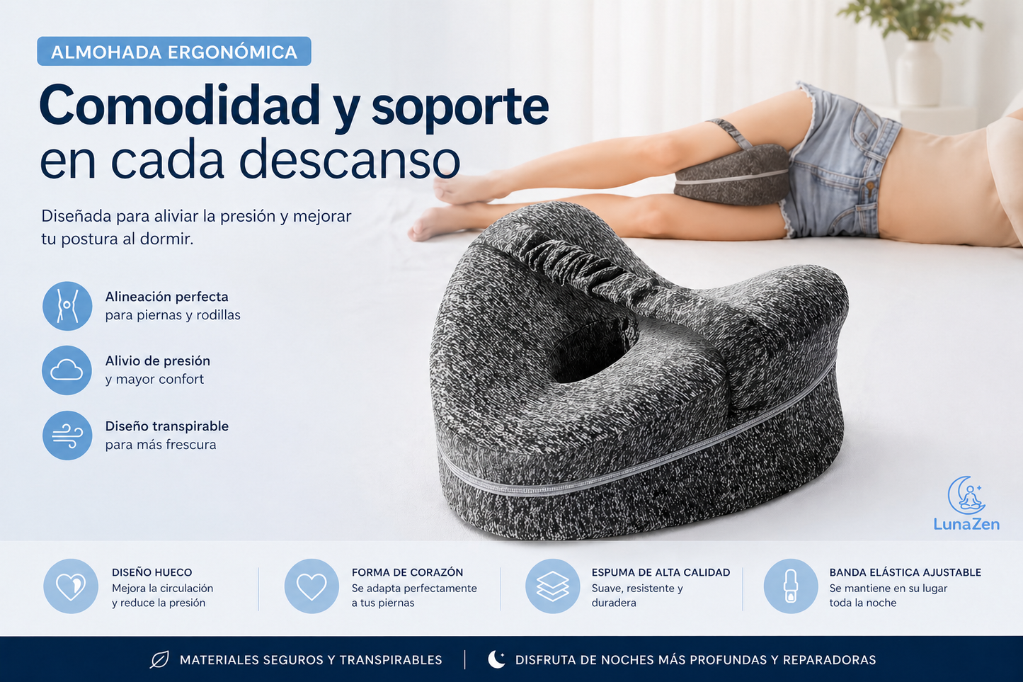 LunaZen™ Almohada para alineación de piernas